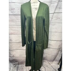 Agnes & Dora Womens Olive Green Longline Duster Cardigan Open Front Pockets L